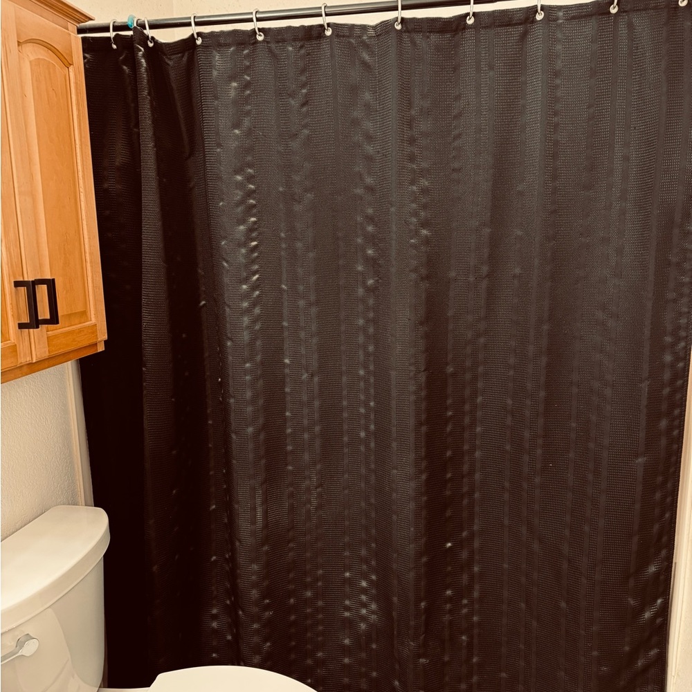 Black Waffle Weave Shower Curtain
